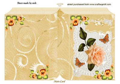 Pretty Peach Rose on Lace with Butterflies Folded Book