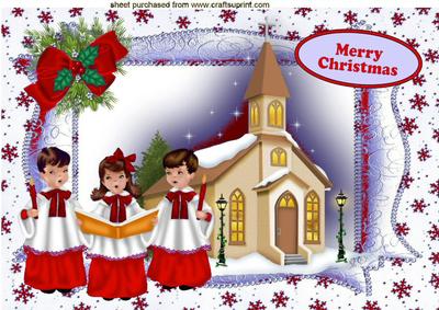 Carol Singers in Red, in Ornate Frame A4