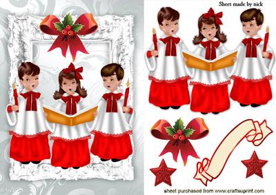 Carol Singers in Red, in Silver Frame with Bow