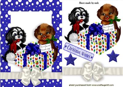 Cute Puppies with Present in Snow Frame