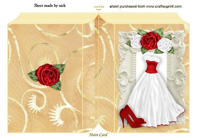 Pretty Red/white Ball Gown in Ornate Frame Folded Book