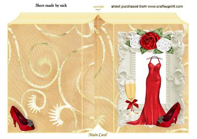 Evening Dress with Champagne and Red Roses Folded Book