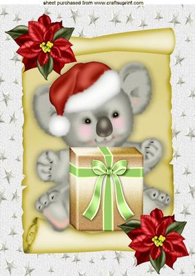 Cuddly Koala Bear with Santa Hat On, A4