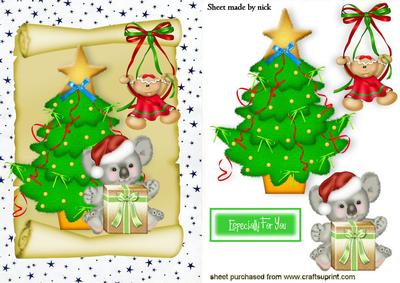 Cute Koala Bear with Santa Hat on with Tree