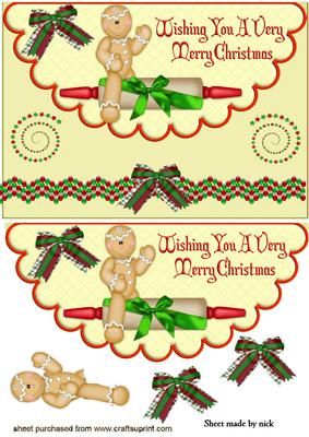 Gingerbread Man on a Rolling Pin with Bow