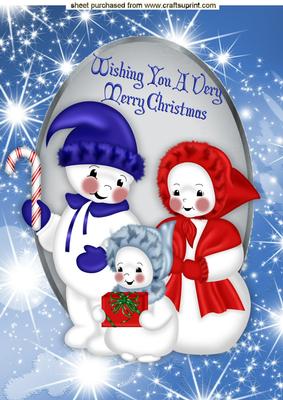 Snowman Family in Oval Frame with Stars A4