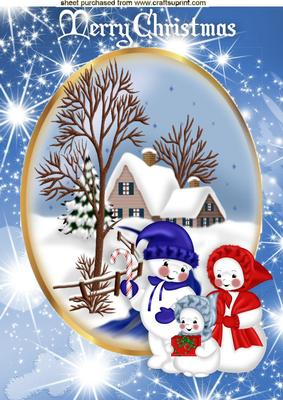 Snowman Family with Christmas Snow Scene A4