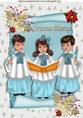 Carol Singers on a Scroll with Red Poinsettia A4