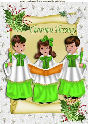 Dove with Carol Singers in Green on a Scroll A4