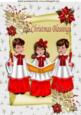 Christmas Singers in Red with Poinsettias on a Scroll A4