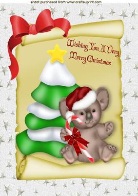 Koala Bear with Christmas Tree on a Scroll A4