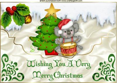Koala Bear with Christmas Tree on Scalloped Envelope A4