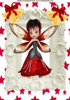 Winter Faerie with Golden Bells in Ornate Frame A4