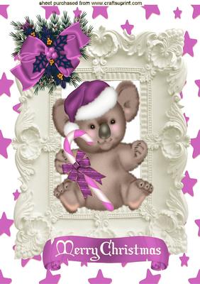 Koala Bear in Pink in Ornate Frame A4