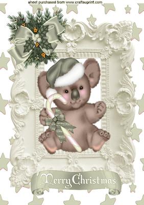Koala Bear in Silver, in Ornate Frame A4