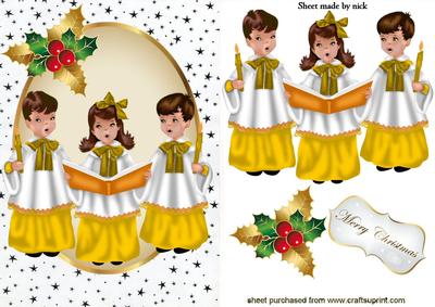 Carol Singers in Gold in Oval Frame with Stars