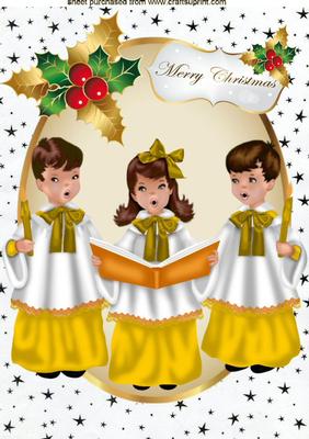 Carol Singers in Gold in Oval Frame with Stars A4