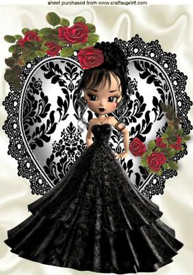 Pretty Lady with Red Roses on a Lace Heart A4
