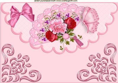 Pretty Fan with Roses and Butterfly on Scalloped Envelope A4