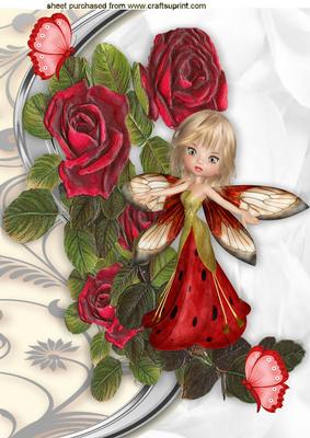 Pretty Trail of Roses Cascading with Little Faerie A4