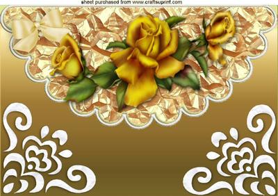 Gold Roses and Bow on a Scalloped Envelope A4