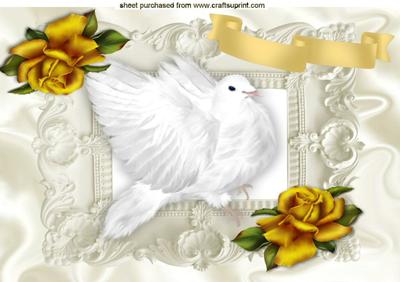 Gold Roses with Beautiful White Dove in Ornate Frame A4