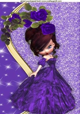 Pretty Lady in Purple with Purple Roses A4