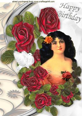 Vintage Lady in Rose Frame with Dove A4