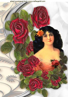 Vintage Lady in Frame of Roses A4