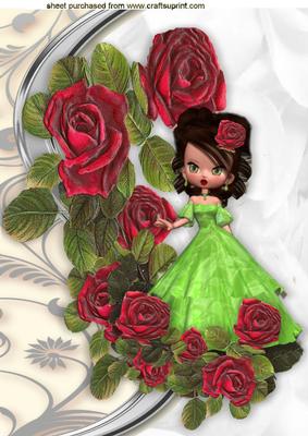 Pretty Lady in Green with Rose Frame A4