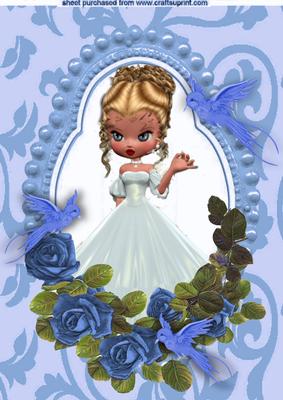 Dressed in White with Blue Birds and Roses A4