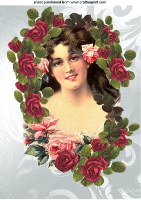 Pretty Vintage Lady with Roses A4