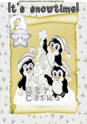 It's Snowtime Cute Penguins on a Scroll A4