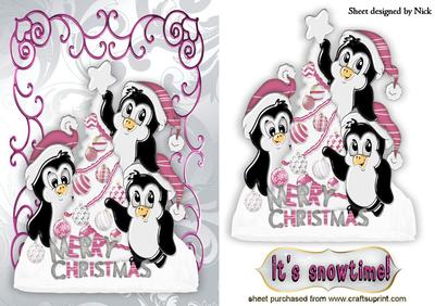 Cheeky Penguins with Pink Santa Hats On