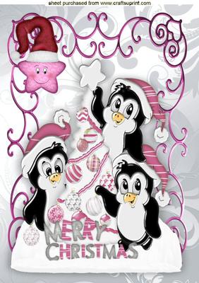 Cheeky Penguins with Pink Santa Hats on A4