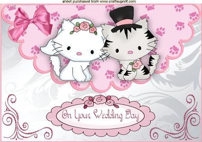 Cute Wedding Kitties on Scalloped Envelope A4