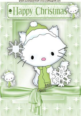 Cute White Kitty with Snowflakes in Star Frame A4