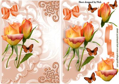 Peach Rose with Butterflies on Scalloped Envelope
