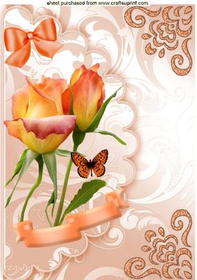 Peach Roses on Scalloped Envelope A4