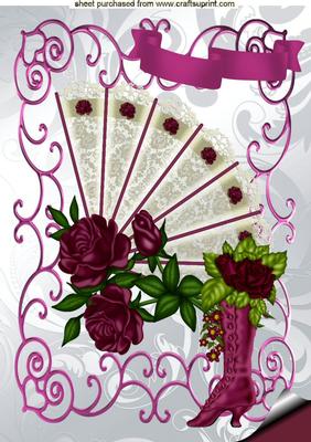 Rose Fan with Lace and Victorian Boot A4