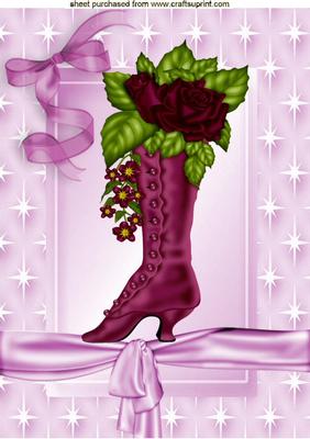 Victorian Boot with Red Rose in Star Frame A4