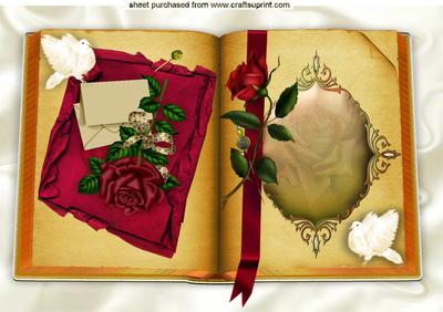 Red Roses and Doves on a Open Gold Book A4