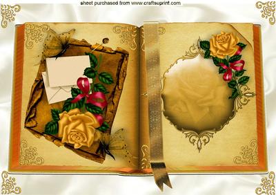 Gold Rose with Butterflies on Open Book A4