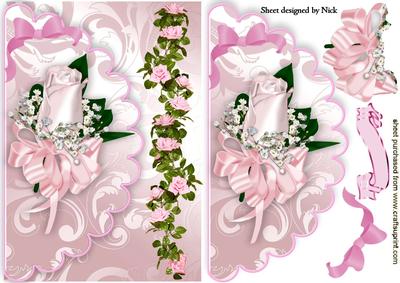 Pretty Pink Rose, with Border Roses on Scalloped Envelope