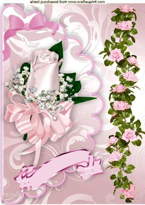 Pretty Pink Rose with Border of Roses on Scalloped Envelope