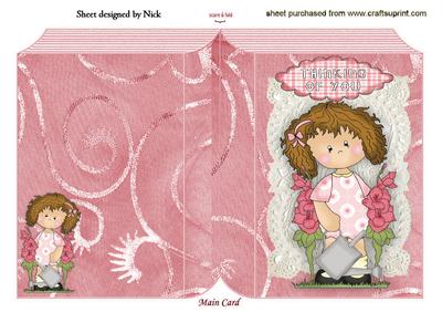 Thinking of You, Little Girl with Flowers Folded Book