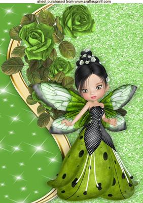 Sweet Little Pea Green Faerie with Roses A4