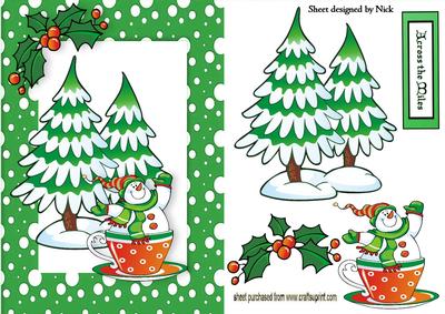 Across the Miles, Snowman in a Teacup with Tree