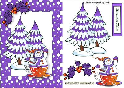 Across the Miles Snowman in a Teacup in Purple