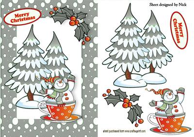 Silver Snow Frame with Cute Snowman and Tree